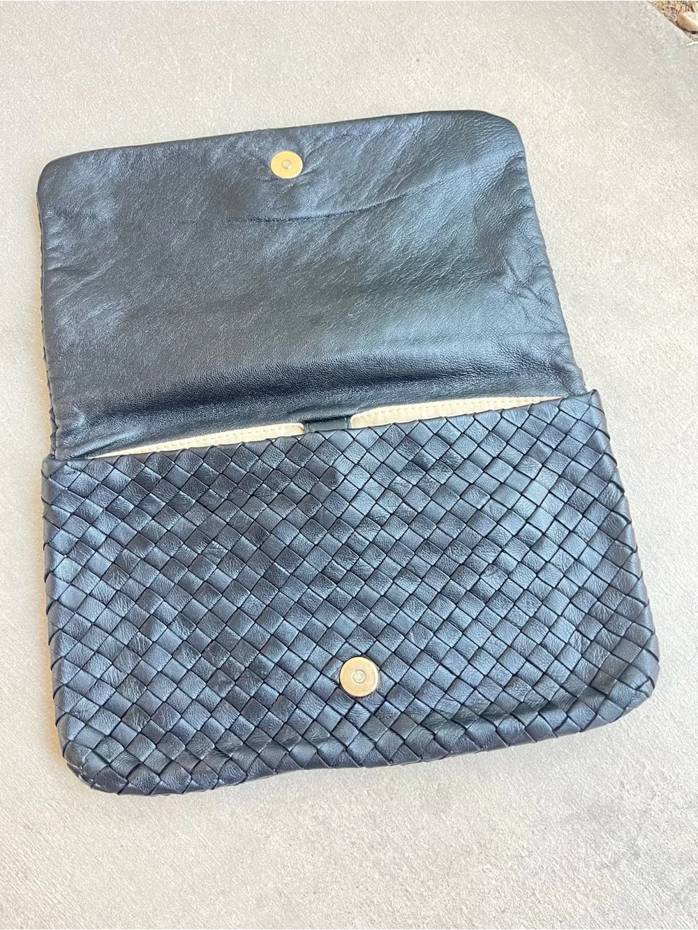 Christopher Kon black leather woven clutch